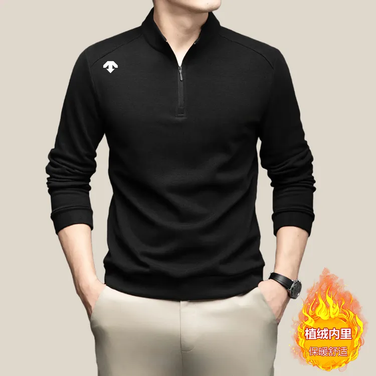 【商场同款】迪桑男士秋季抓绒运动T恤加绒卫衣拉链立领防泼水上衣