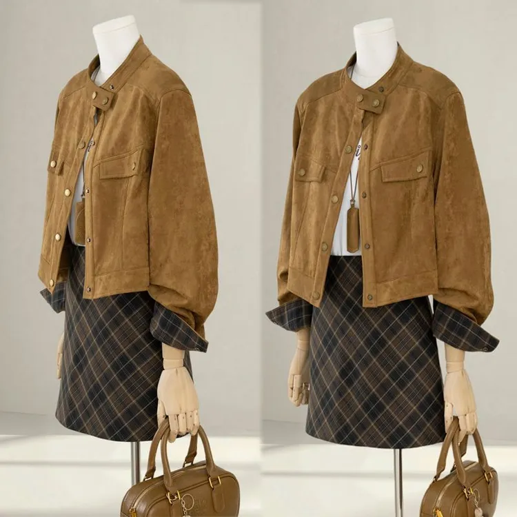 美拉德外套女短款小个子2025春秋新款今年流行炸街爆款鹿皮绒夹克