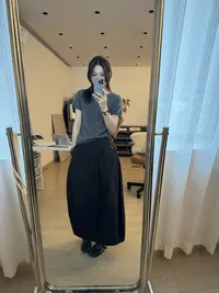棉麻黑色茧型半身裙