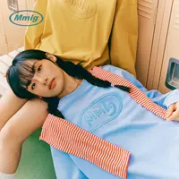 Mmlg2025秋季纯棉圆领长袖T恤贴布绣logo男女同款韩里韩气FQT142