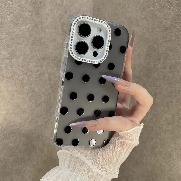 适用闪钻镜框苹果16promax手机壳iPhone15镭射磨砂13pm/14pro波点