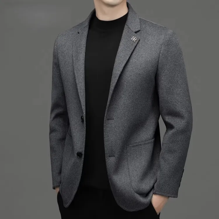 BALEYSWO男装羊绒休闲西服羊毛双面呢子小西装秋冬季毛呢单西外套