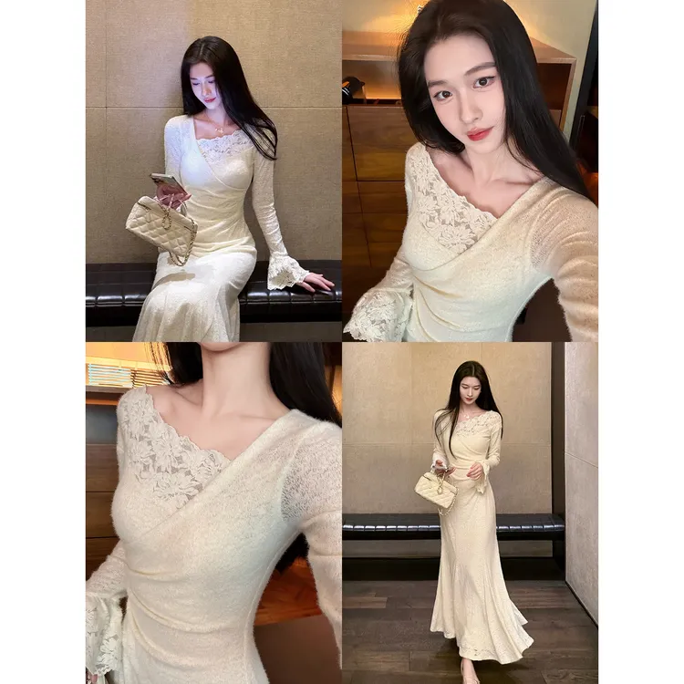 凌茜恣禾【恋空】国风新中式紫杏色蕾丝裙温婉优雅修身显瘦气质裙子