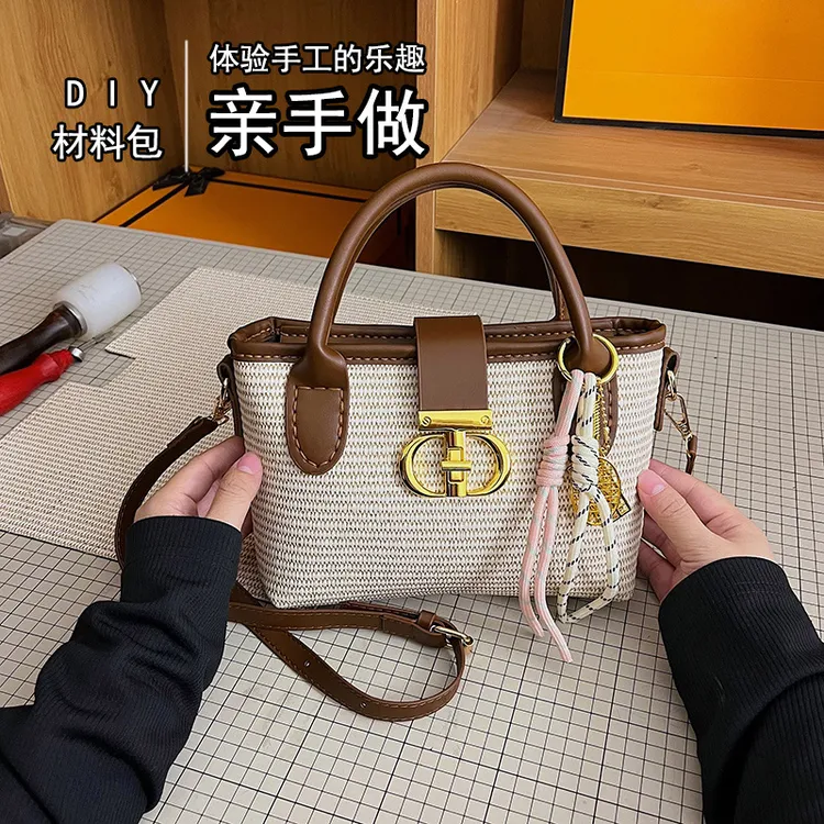 diy材料套l手工缝制简约通勤包菱斩打孔单肩手提斜跨潮包 送朋友