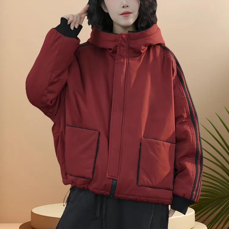 2025冬季新款加棉保暖连帽棉衣外套女宽松显瘦休闲百搭两面穿棉服