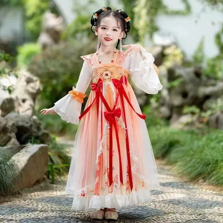 儿童汉服中国风女童古装超仙公主裙唐装小女孩古风连衣裙春秋全套