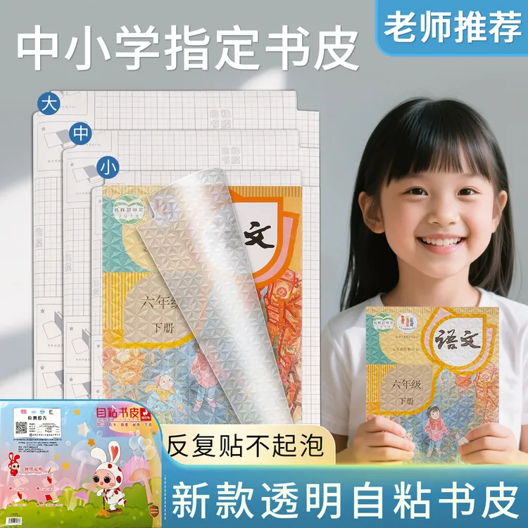 【梵喜】自粘书皮书膜透明磨砂书套一年级小学生语文书课本包书套