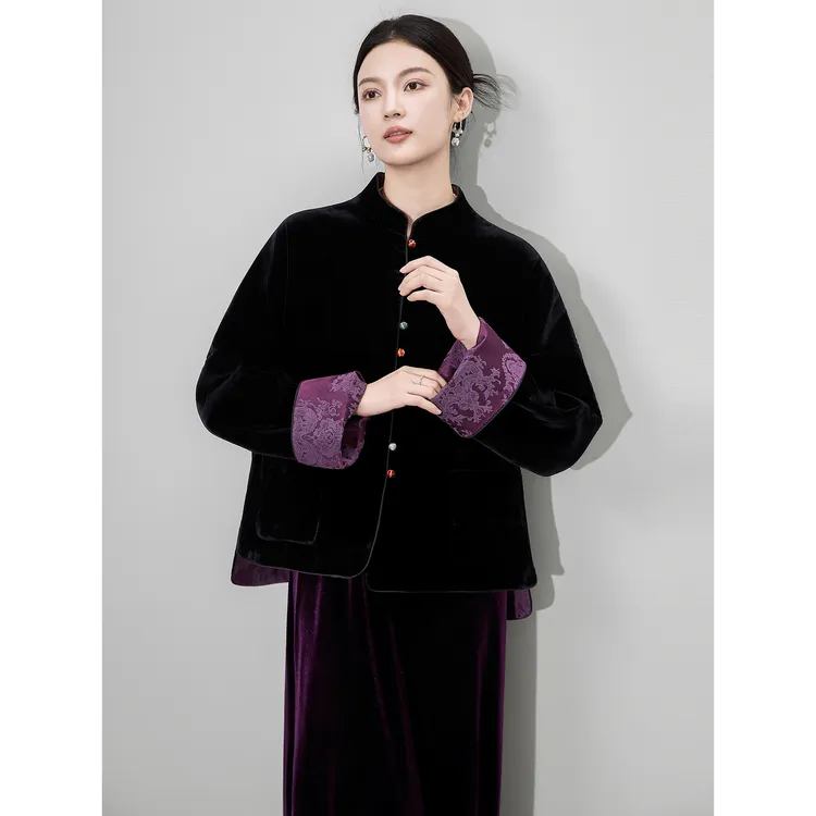 南油轻奢高货新中式国风双面可穿丝绒提花外套上衣长袖厚