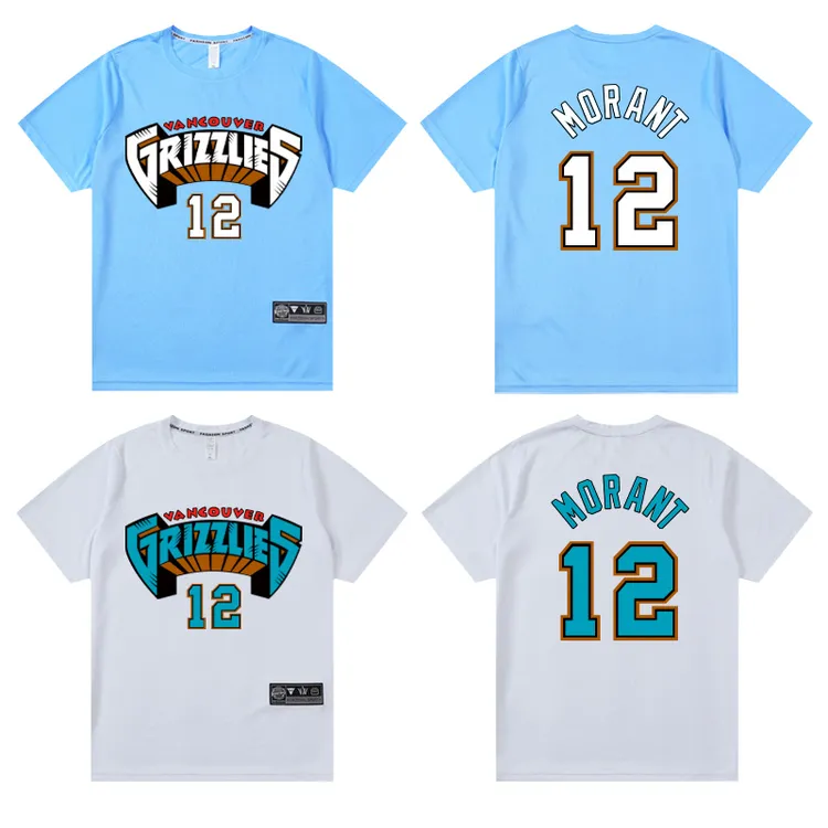 灰熊莫兰特速干热身训练投篮服短袖男美式篮球上衣健身圆领T恤