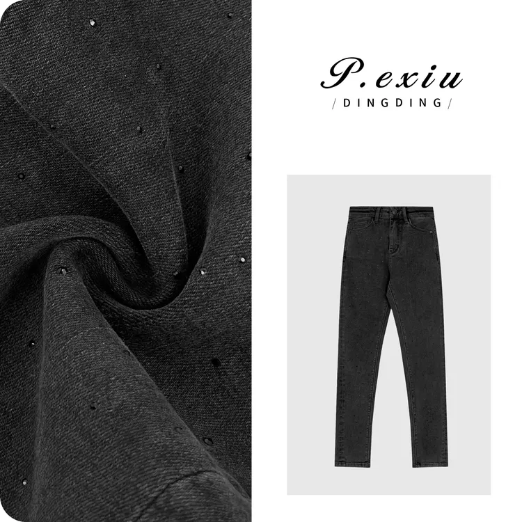 四面弹水洗烫钻修身显瘦铅笔裤九分牛仔裤 S9655