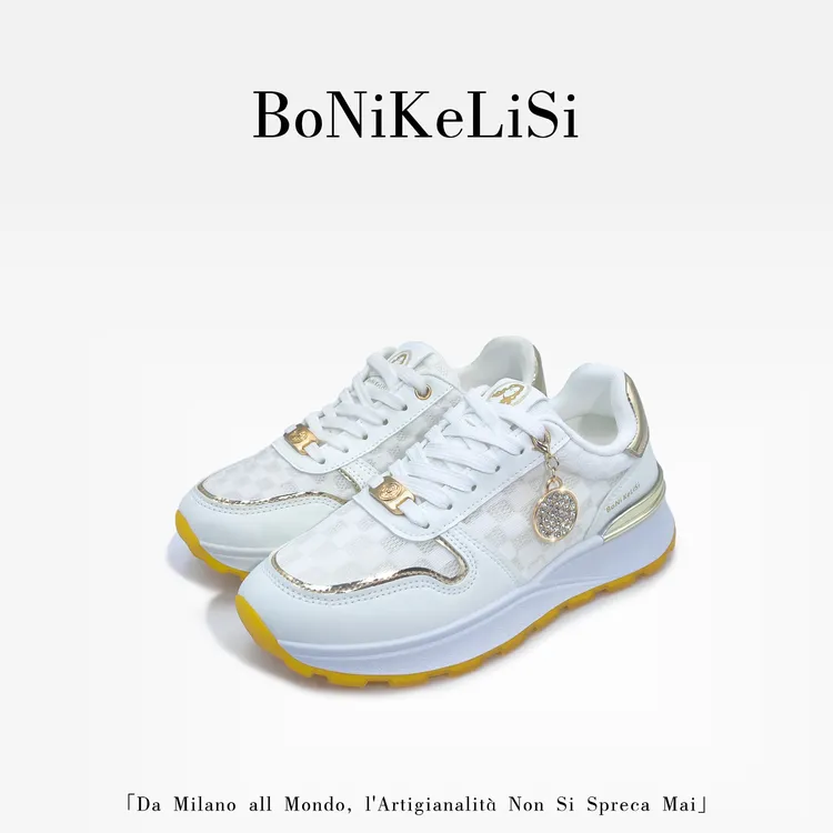 BoNiKeLiSi/意大利轻奢时尚百搭纳帕小软皮网面透气休闲运动鞋