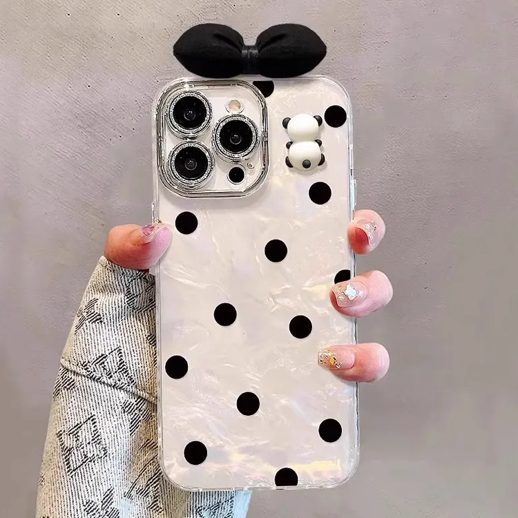 黑白波点适用苹果17promax手机壳新款贝壳纹iphone16全包防摔立体