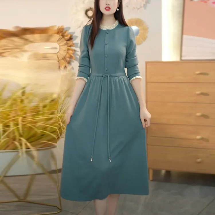 帛莱精纺洋气衣服女2025秋季新款长袖中长款时尚收腰显瘦连衣裙子