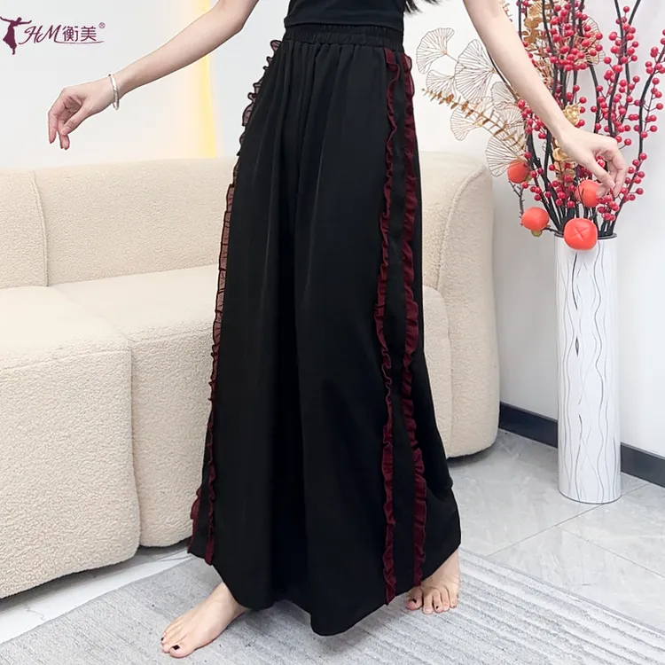 新款现代舞练功裤女侧边拼接垂感直筒阔腿裤古典舞裤训练舞裤秋冬