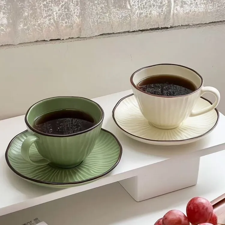 高颜值ins风咖啡杯陶瓷杯碟精致咖啡杯高档哑光花茶杯下午茶杯