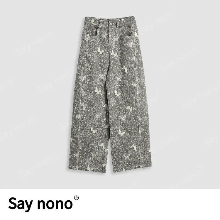 懒猫nono│Saynono 蝴蝶提花直筒牛仔裤/FYJD61031