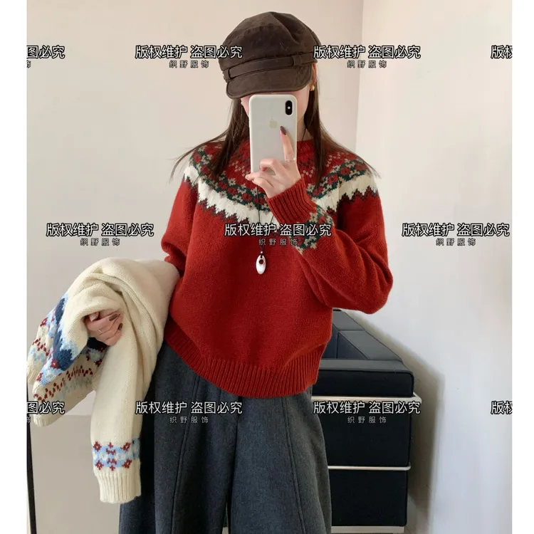 【费尔岛套头系列款】毛针织衫2025宽松针织衫长袖针织提花韩版外穿