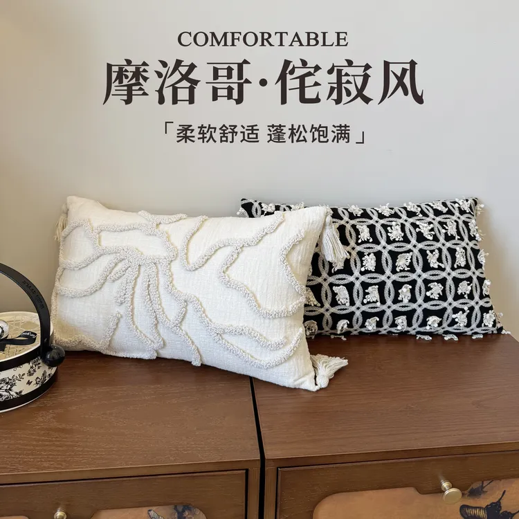 国风中古黑白棉麻抱枕新中式抱枕套含芯客厅沙发靠垫样板间靠枕