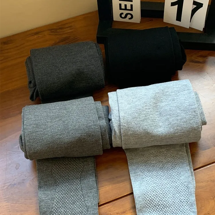 烟灰色竖条纹连裤袜女春秋冬季加绒加厚外穿保暖平腰打底裤袜