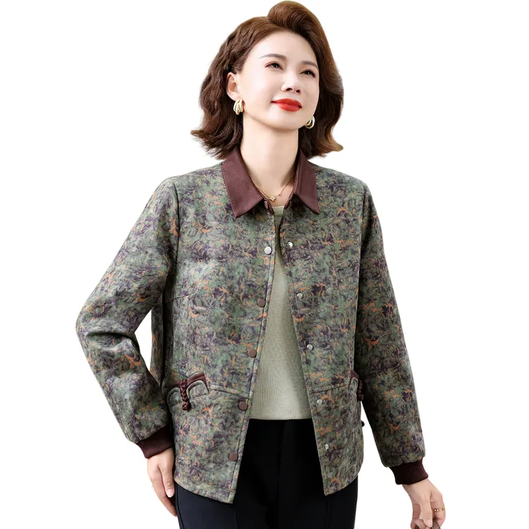 中老年妈妈秋装阔太太时髦女装碎花时尚洋气夹克衫添依彩上衣外套