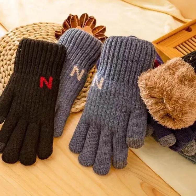 厂家男士手套保暖双层加厚加绒针织毛线触屏手套骑行手套冬季