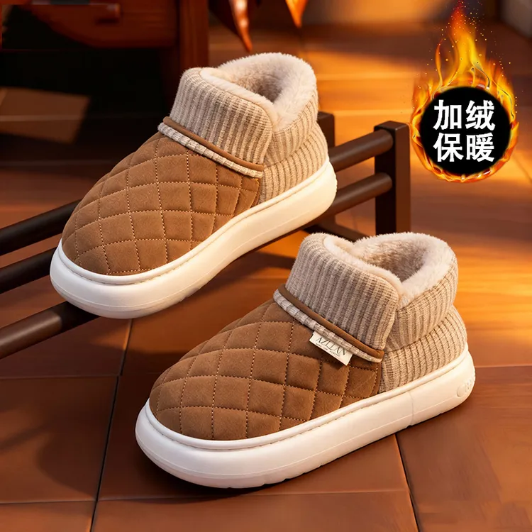足康乐冬季外穿保暖女士时尚棉鞋防水居家用加绒加厚底防滑棉拖鞋商品图