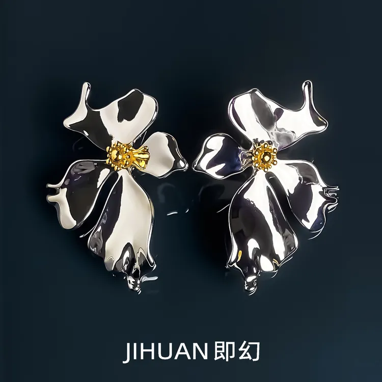 铜合金耳饰 ♦镜中花A 设计师款花瓣耳环高级时髦气质耳饰B-7470