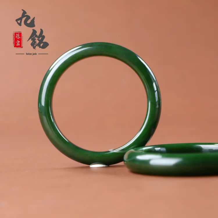 【九铭珠宝】和田玉俄料菠菜绿正圈手镯 BI-3-SZ-A2 多样性发一件