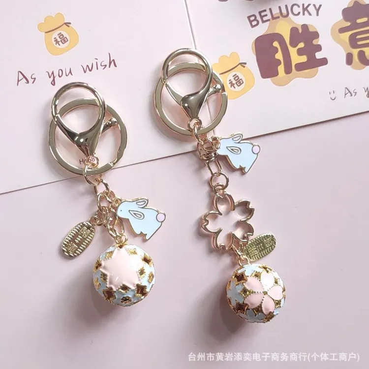创意可爱少女心清水寺樱花铃铛钥匙扣包包挂件镂空铃铛手机链礼品