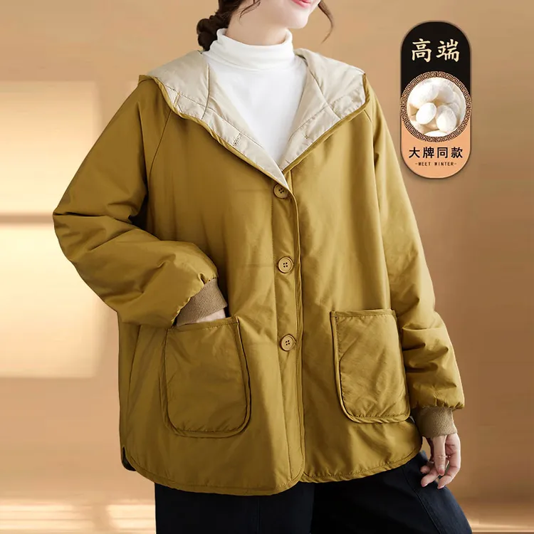 2025秋冬季时尚新款面包服简约休闲棉服连帽外套潮款时尚棉袄女装