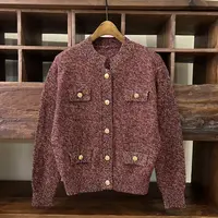 气质小香风圆领单排扣简约精致纽扣花纱长袖针织衫MA5SYDZ1115