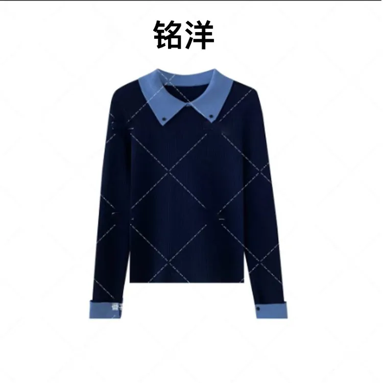 2025上衣秋冬季女黑色上衣撞色翻领吸睛长袖日常韩版气质时尚高级