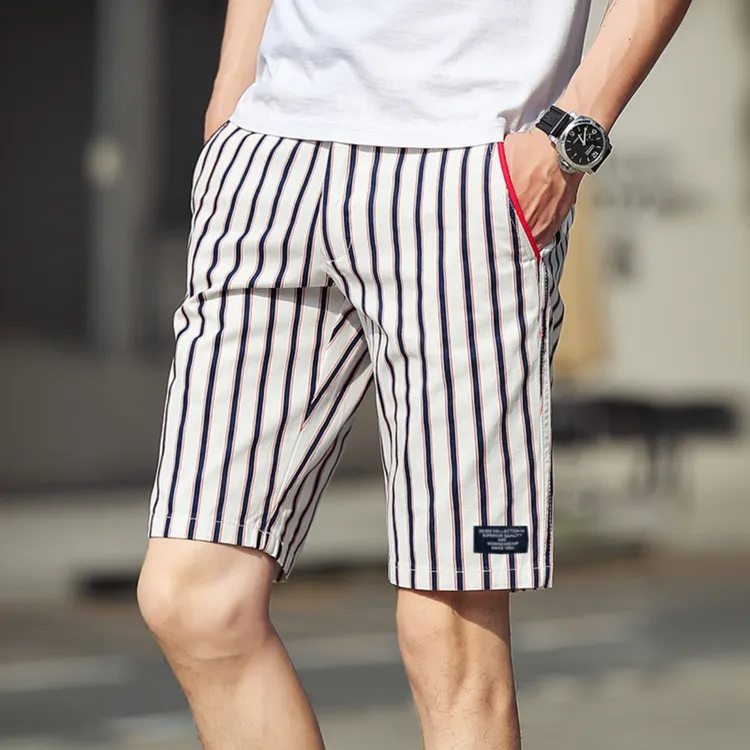 约蒂宾弗夏天中裤男士短裤夏季潮男条纹休闲五分裤韩版纯棉沙滩裤