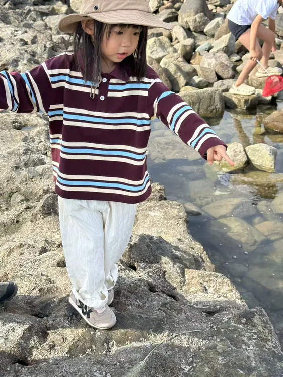 腔调感polo定制复古红蓝条亲子装  秋日氛围感 气场全开2025563