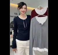 雅希定制~【甜美打底】2660洋气圆领减龄假两件百搭减龄长袖打底