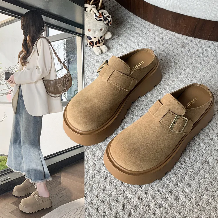 爆款勃肯包头半拖鞋女2025新款百搭厚底网红外穿懒人一脚踢勃肯鞋