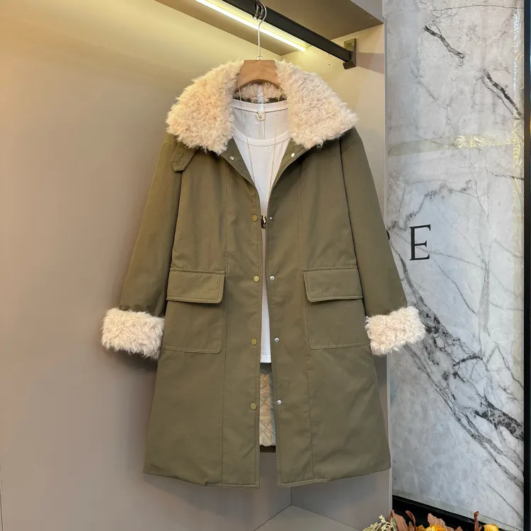 2025新款欧货减龄设计工装风休闲百搭冬加绒保暖中长款外套3358