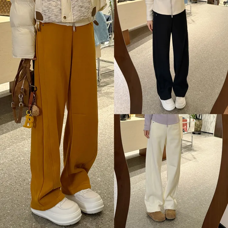 宿慕SUMU韩版时尚加绒加厚阔腿裤12-13冬季2025新款休闲长裤25387
