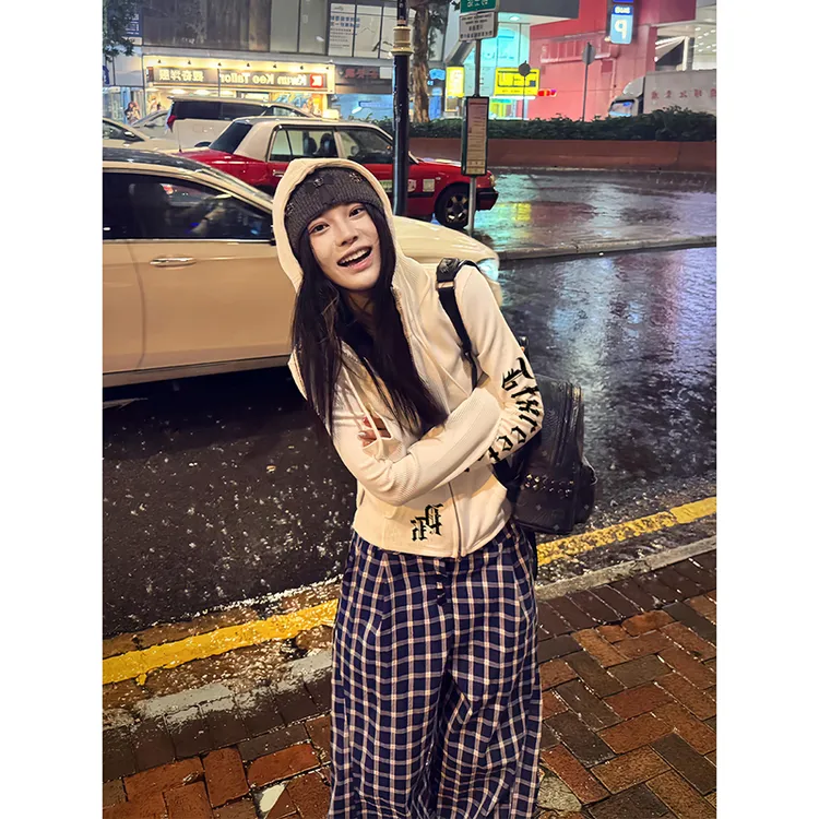 美式哥特风朋克连帽开衫卫衣外套女春秋修身显瘦美式辣妹潮流上衣