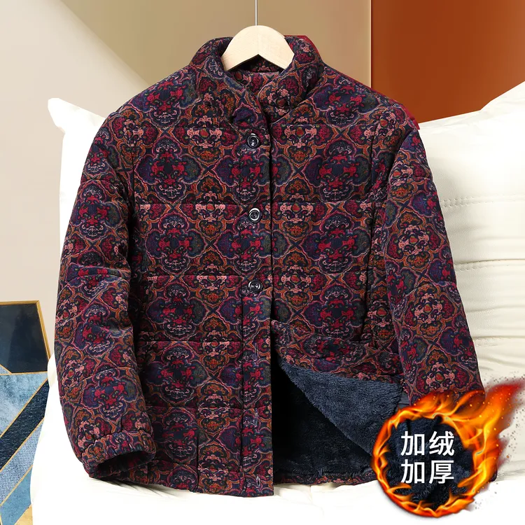 老年人冬装女纯棉外套50-90岁加绒加厚棉袄立领保暖锁温奶奶棉袄