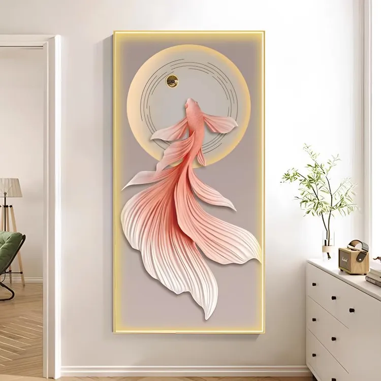 升级版-玄关画-【吉祥锦鲤】晶瓷画晶瓷镶钻画玄关画过道画装饰画