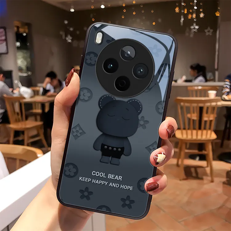 圆脸熊适用vivoY500Pro手机壳Y500Pro玻璃壳高级感全包硅胶防摔男
