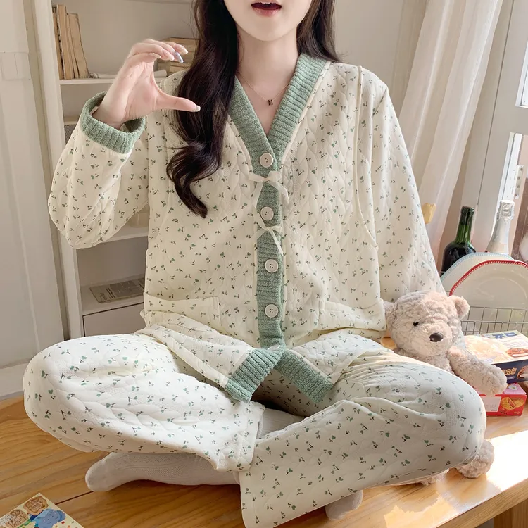 【秋冬-空气棉】带胸垫孕妇睡衣月子服冬季产后哺乳喂奶衣家居服12