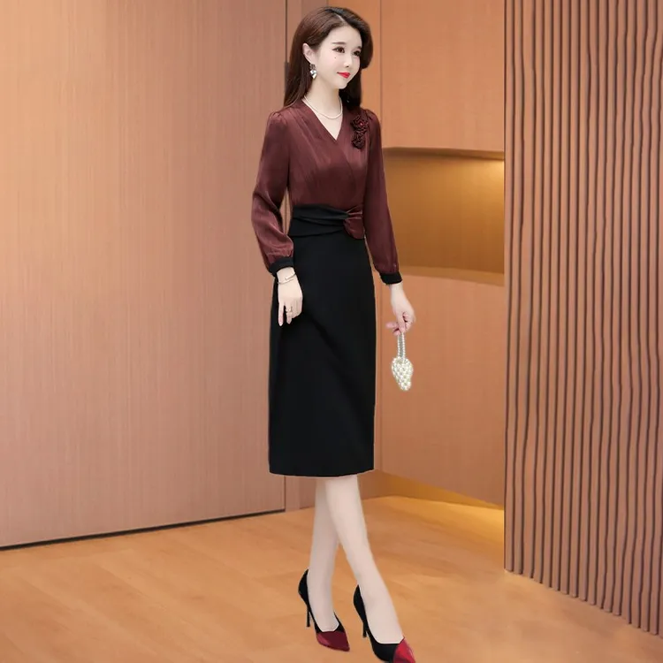 【莫瑞】高端气质连衣裙女2025秋季新款爆款喜婆婆婚宴装假两件套装