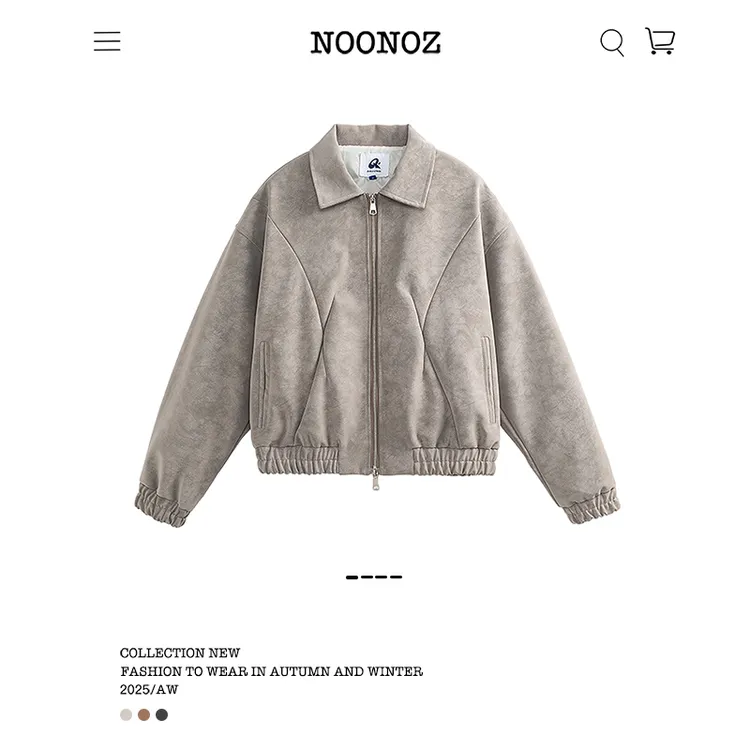 NOONOZ复古美式褶皱翻领夹克男潮牌秋冬中性风高级感飞行员外套