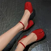 【双全专属】淘小正/分趾鞋6.5cm/高跟粗跟单鞋包头中空一字扣女鞋