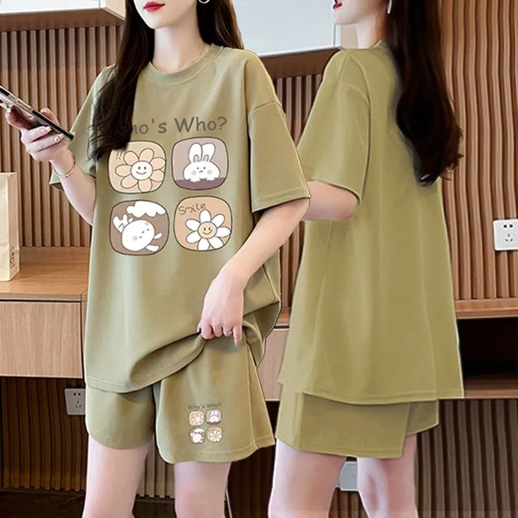韩版休闲宽松运动套装女2025夏季新款大码短袖短裤网红时尚两件套