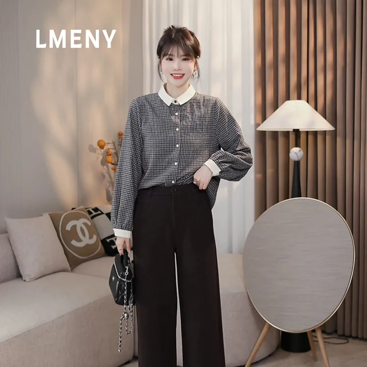 LMENY“芬兰学院”文艺减龄！撞色小翻领加绒全棉格子衬衫25DC018