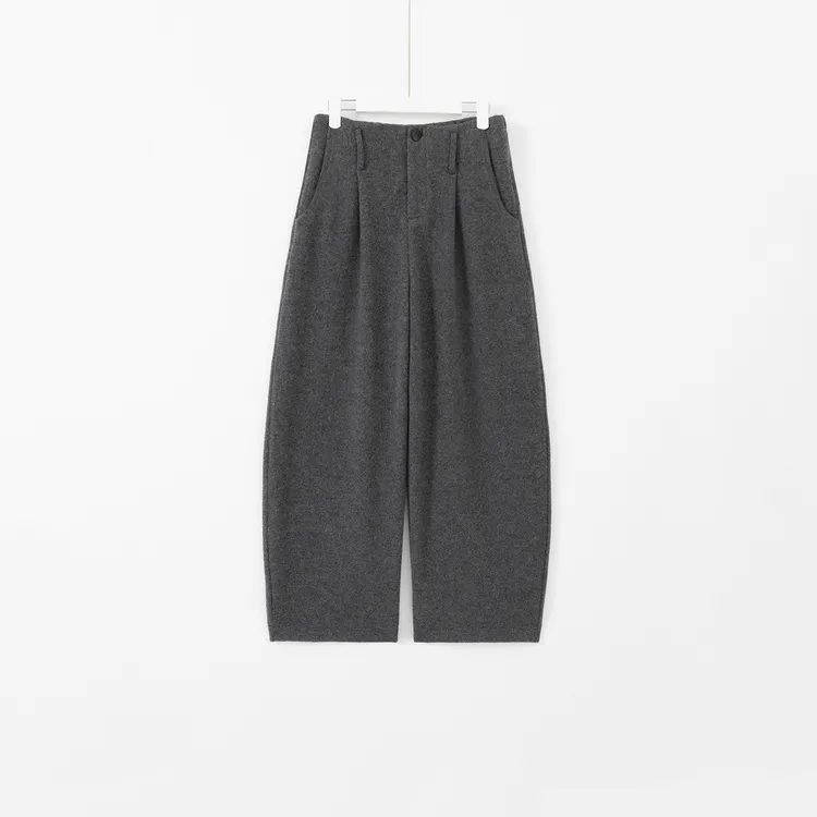 几里与麻 慵懒宽松高腰压褶加绒弯刀裤 裤长102 2110443