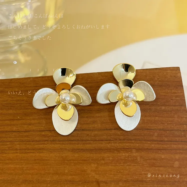 铜合金仿珍珠耳饰 【落花浮梦】甜美时尚花朵耳环气质耳饰品温柔